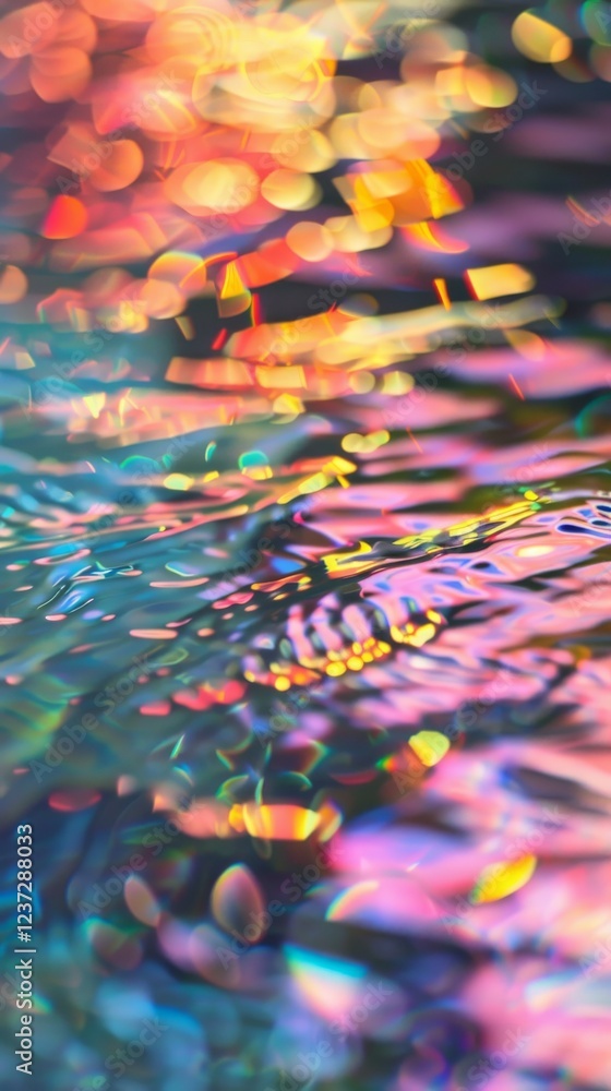 Poster enchanting reflections: captivating abstract light patterns dance on water surface, creating a mesme