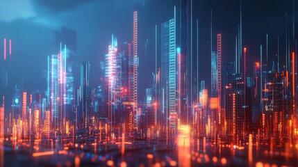 Fototapeta premium Economic boom, futuristic city with profit charts, 3D illustration. 