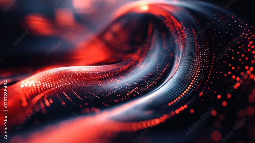Aufkleber dynamic abstract red and black wave with digital dots and glowing lights