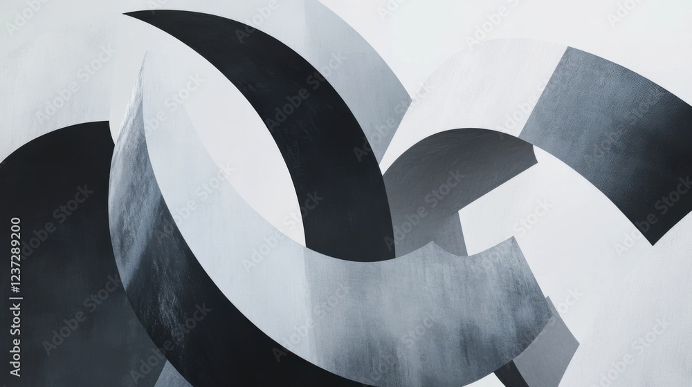 Poster abstract black and white curved shapes creating dynamic modern geometric design