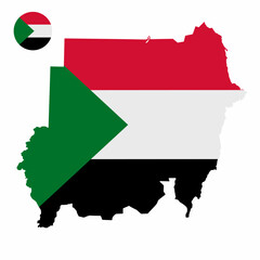 Fototapeta premium Vector set of Sudan high detailed map flag and national flag round badge isolated on white background.