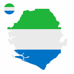 Fototapeta premium Vector set of Sierra Leone high detailed map flag and national flag round badge isolated on white background.