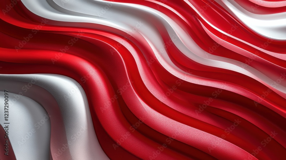 Poster abstract red and white wavy pattern - vibrant curves and textured surface design