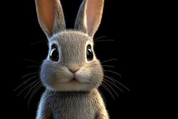 rabbit on a black background, rabbit on a blank black background, a rabbit, bunny, cute rabbit, black background, copy space for add text, 3d rendering, 3d, vector, AI generative