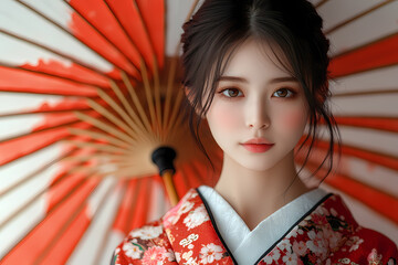 Close-up portrait of a beautiful doll with red hair and striking eyes. Perfect for beauty and fashion concepts.