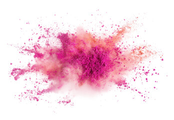Colorful pink powder explosion during celebration isolated on transparent background