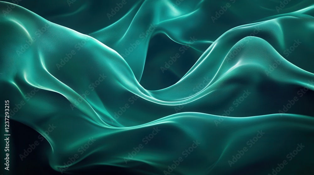 Poster abstract teal waves of fabric texture with fluid motion and soft ripples