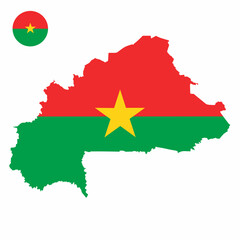 Vector set of Burkina Faso high detailed map flag and national flag round badge isolated on white background.