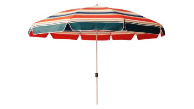 Colorful beach umbrella providing shade on transparent background