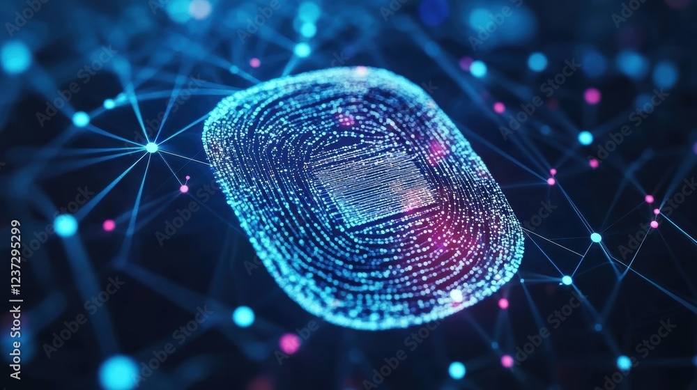 Poster complex digital network generating a microchip, symbolizing innovative production processes in the s