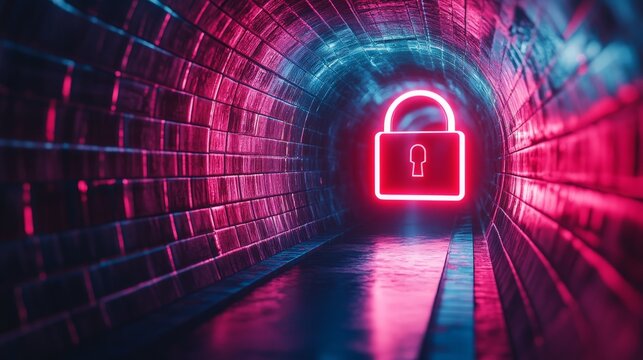 A futuristic glowing lock symbolizing cybersecurity, digital protection, and data privacy. Perfect for illustrating online safety, encryption, and technology security concepts.