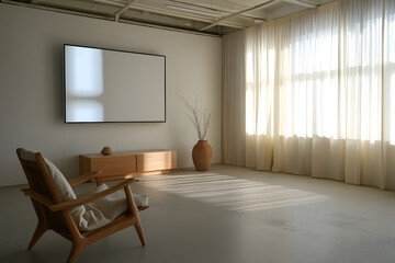 Sunlight Streams Through Curtains in Minimalist Room