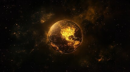 Obraz premium Earth Floating in Deep Space, Illuminated by a Golden Glow, Symbolizing Global Unity