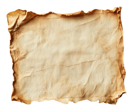 Vintage parchment paper with frayed edges isolated on transparent background