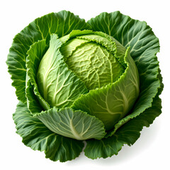 Obraz premium Fresh Green Cabbage Surrounded By Leafy Greens On Isolated Background