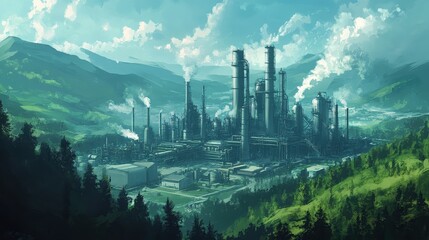 Oil refinery .The factory is located in the middle of nature and no emissions. The area around the air pure. 
