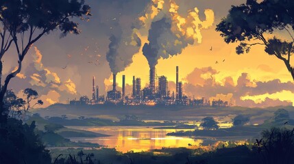 Naklejka premium Oil refinery .The factory is located in the middle of nature and no emissions. The area around the air pure. 