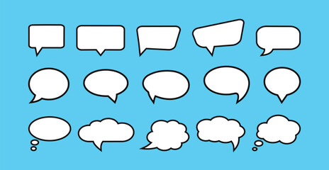 Obraz premium Set, collection of flat style vector speech bubbles, clouds, baloons. Talking, speaking, chatting, screaming, laughing, thinking, dreaming bubbles. Modern motion design shapes with rounded edges.