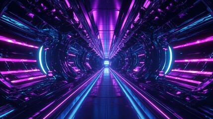 Futuristic Purple And Blue Neon Corridor Design