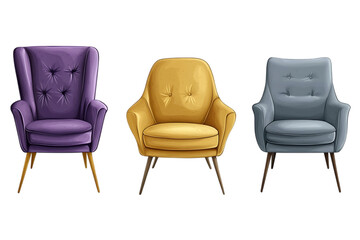 Chair vector comfortable furniture armchair and seat pouf design in furnished apartment interior set business office-chair or easy-chair isolated on white background