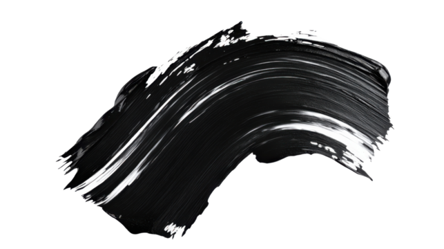 Black paint brush stroke on transparent background creating dynamic shape