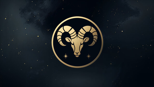 Aries Zodiac Sign Golden Ram on Dark Night Sky