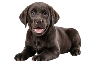 Chocolate Labrador puppy isolated on transparent background