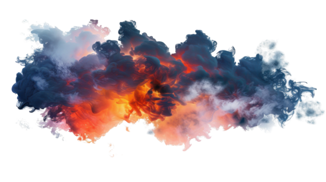 Colorful smoke cloud forming abstract shapes on transparent background
