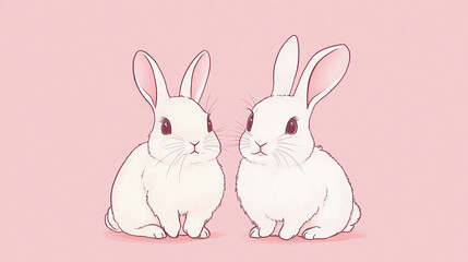 シンプルで可愛い2匹の白うさぎのイラスト