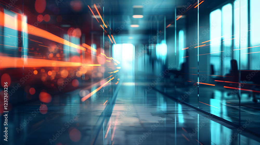 Poster a futuristic corridor with dynamic light effects creating a sense of speed and movement.