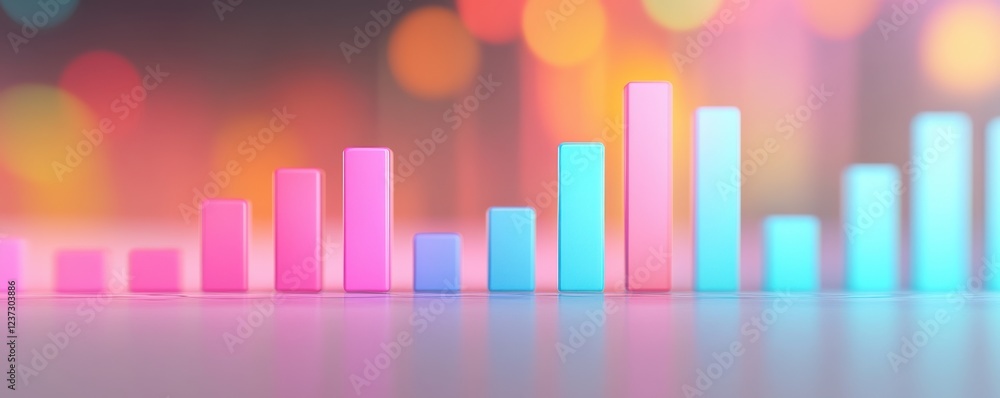 Poster vibrant bar graph with pink and blue colors representing data trends and analytics in a modern digit