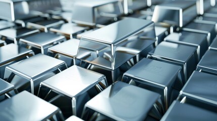 Obraz premium Shimmering Silver Bullion Bars Grid: Precious Metal Arrangement in Patterned Display for Wealth and Investment Concept