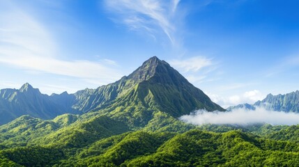 Fototapeta premium Lush Green Mountain Peak Under Blue Sky