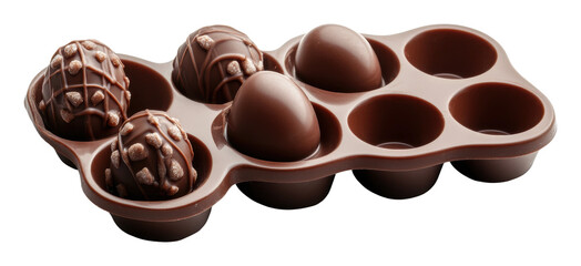 Fototapeta premium Delicious assorted chocolate treats on a tray isolated on transparent background