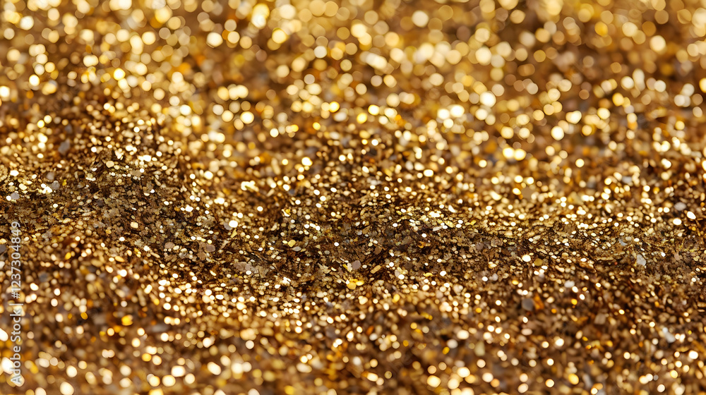 Poster a shimmering surface of golden glitter, reflecting light and creating a sparkling effect.
