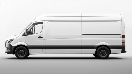 Side View of Modern White Cargo Van Isolated on White Background