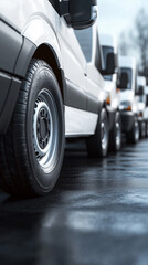 Close-Up of Delivery Van Tire with Fleet in Perspective