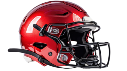 Red football helmet with black facemask isolated on transparent background