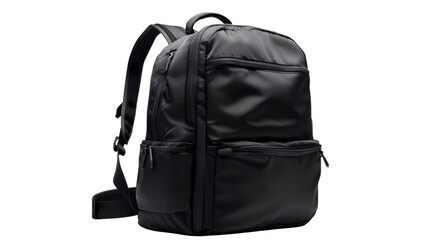 Naklejka premium Modern black backpack isolated on transparent background