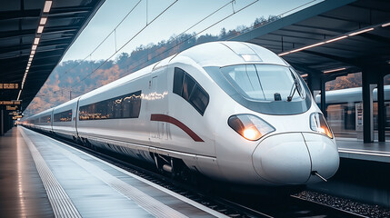 High-Speed Train at Modern Railway Station
