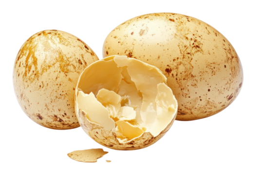 Unique decorative eggs in natural colors isolated on transparent background