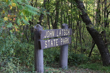Autumn landscape with trees and lake near Interstate State Park in Taylors Falls, Minnesota. 