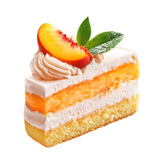 Peach Silk Cake Piece Isolated on Transparent Background
