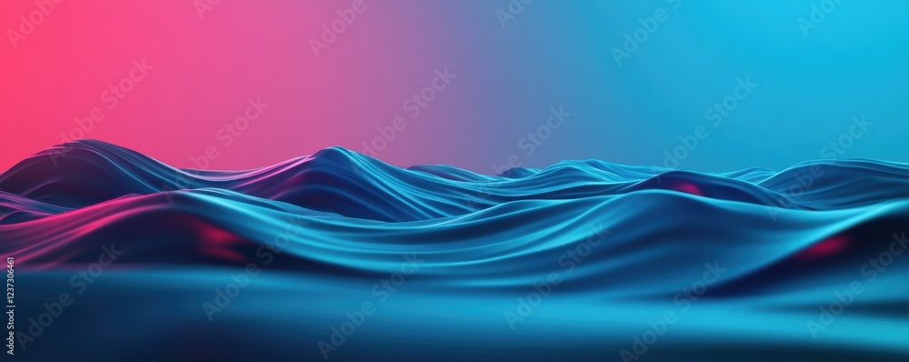 Poster a mesmerizing abstract image showcasing flowing waves in vibrant blue and pink tones, creating a sen