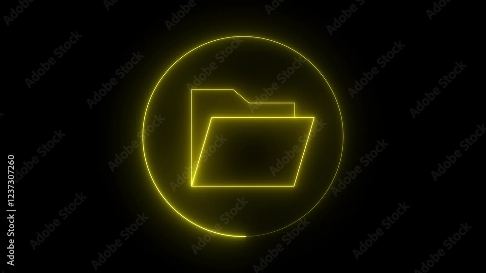 Poster glowing neon file folder sign. glowing neon folder icon isolated on black background. neon glowing m