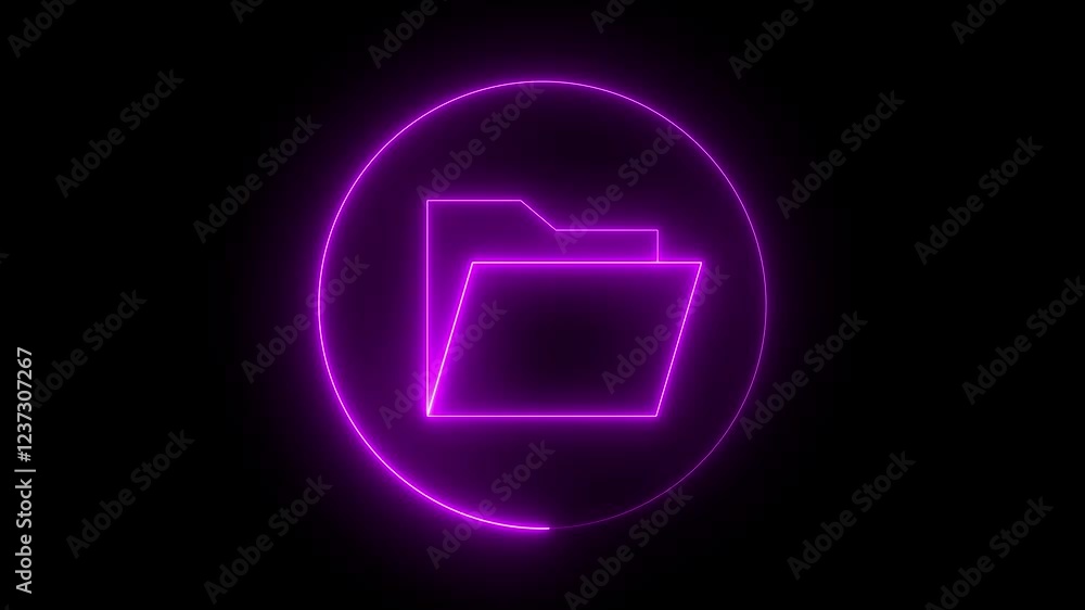 Poster glowing neon file folder sign. glowing neon folder icon isolated on black background. neon glowing m