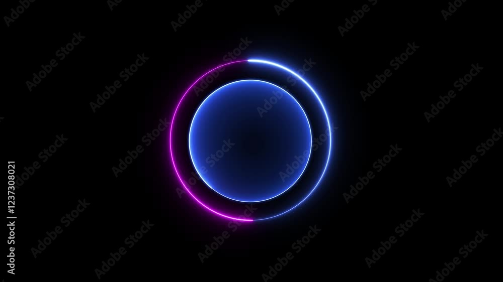 Poster glowing neon circle with on black background animation. neon line circle.stylish neon frame.circle s
