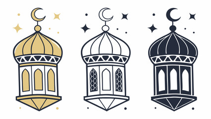 Crescent Moon and Star with Ornate Lanterns in Various Colors