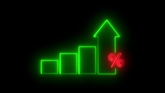 Profit high growth percent icon, stocks, financial, Interest rate and dividend concept. Futuristic raise arrow chart digital transformation abstract technology background.