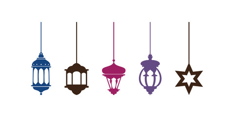 Set of ramadan lantern, collection of happy ramadan lantern decoration flat style design vector illustration.